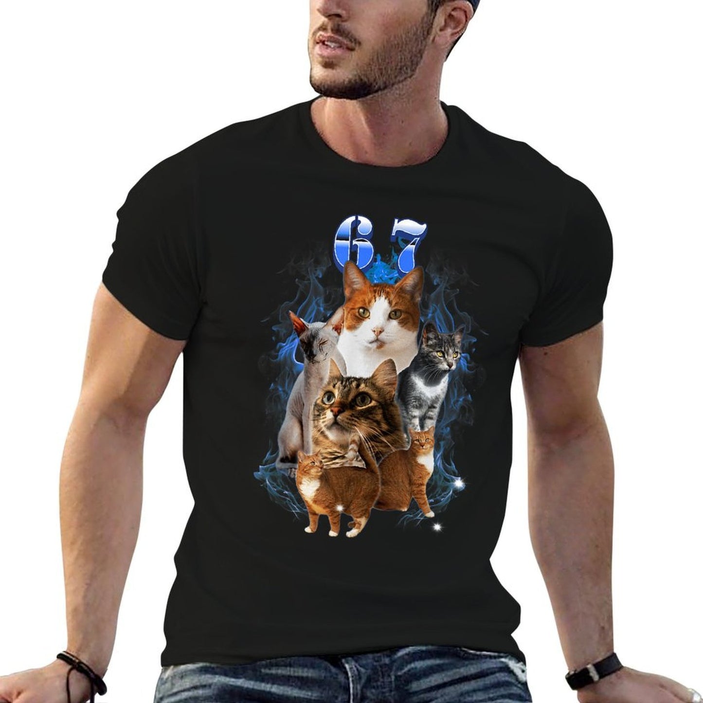 67 Meme Cats Brainrotns Gifts Funny Cat 6 7  Vintage-inspired T-Shirt
