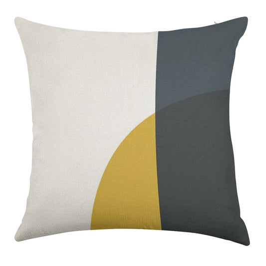 Abstract Geometric Minimalist 2 Navy Blue, Light Mustard Yellow, And White Linen Throw Pillow Cover