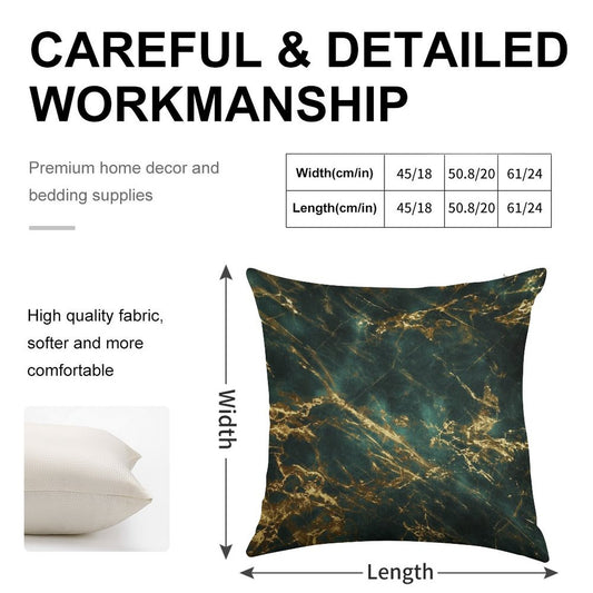 Lavish (Faux) Velvet Green (Faux) Marble With Ornate (Faux) Gold Veins Linen Throw Pillow Cover