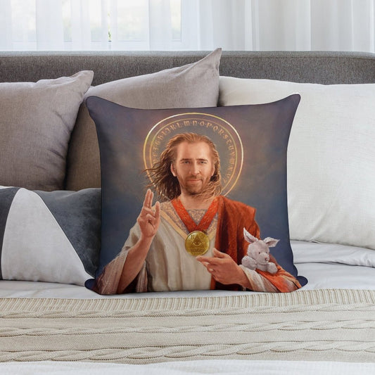 Nicolas Cage, Saint Nicolas of Cage, Nic Cage Original Religious Painting Soft Washable Throw Pillow