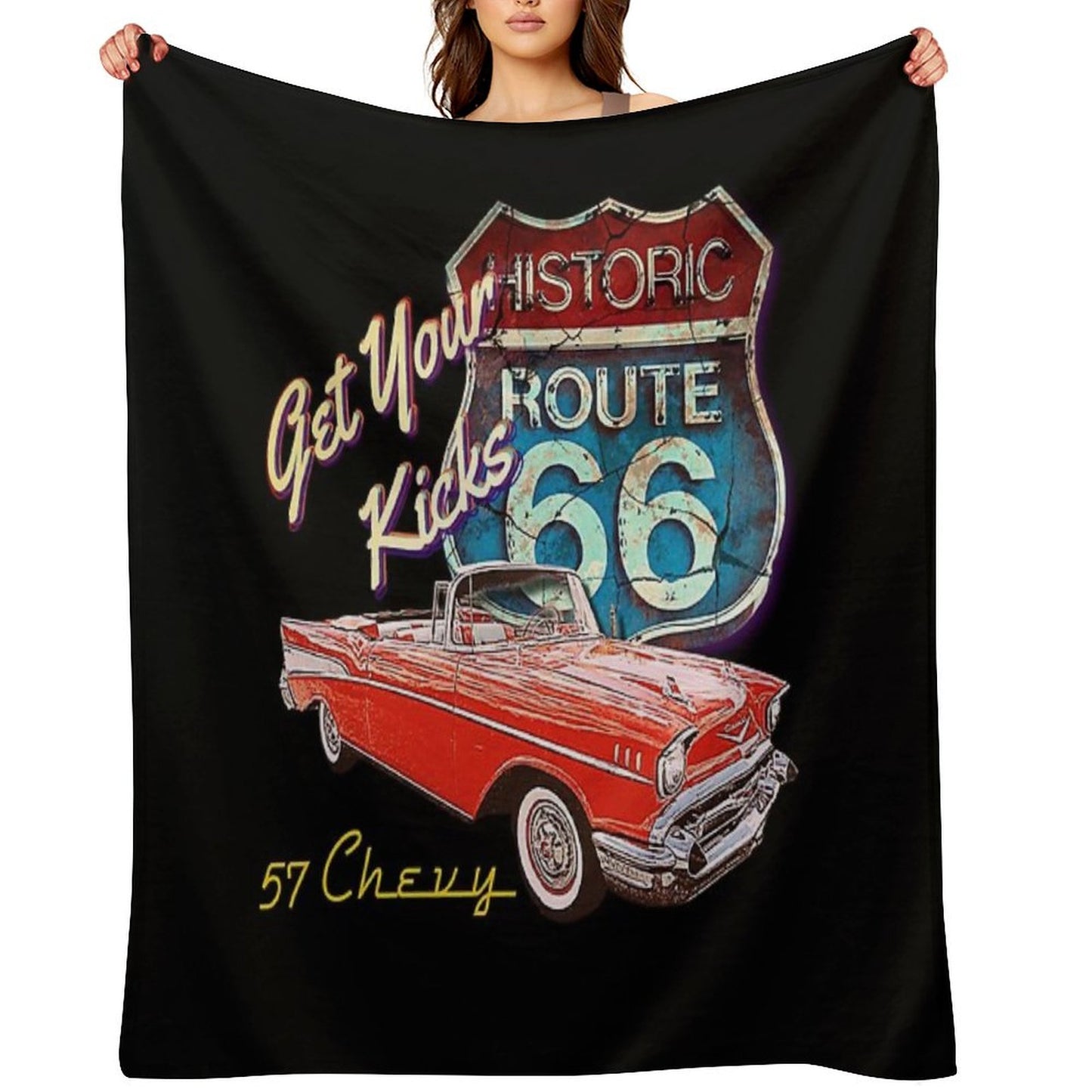 1957 Chevy Bel Air Vintage Retro Classic Car Street Hot Rod Antique Route 66 Design Throw Blanket
