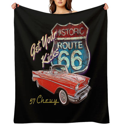 1957 Chevy Bel Air Vintage Retro Classic Car Street Hot Rod Antique Route 66 Design Throw Blanket