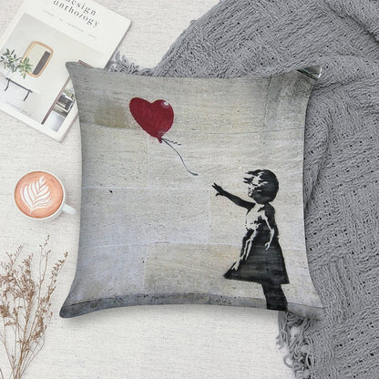 Banksy's Girl with A Red Balloon Soft Washable Throw Pillow