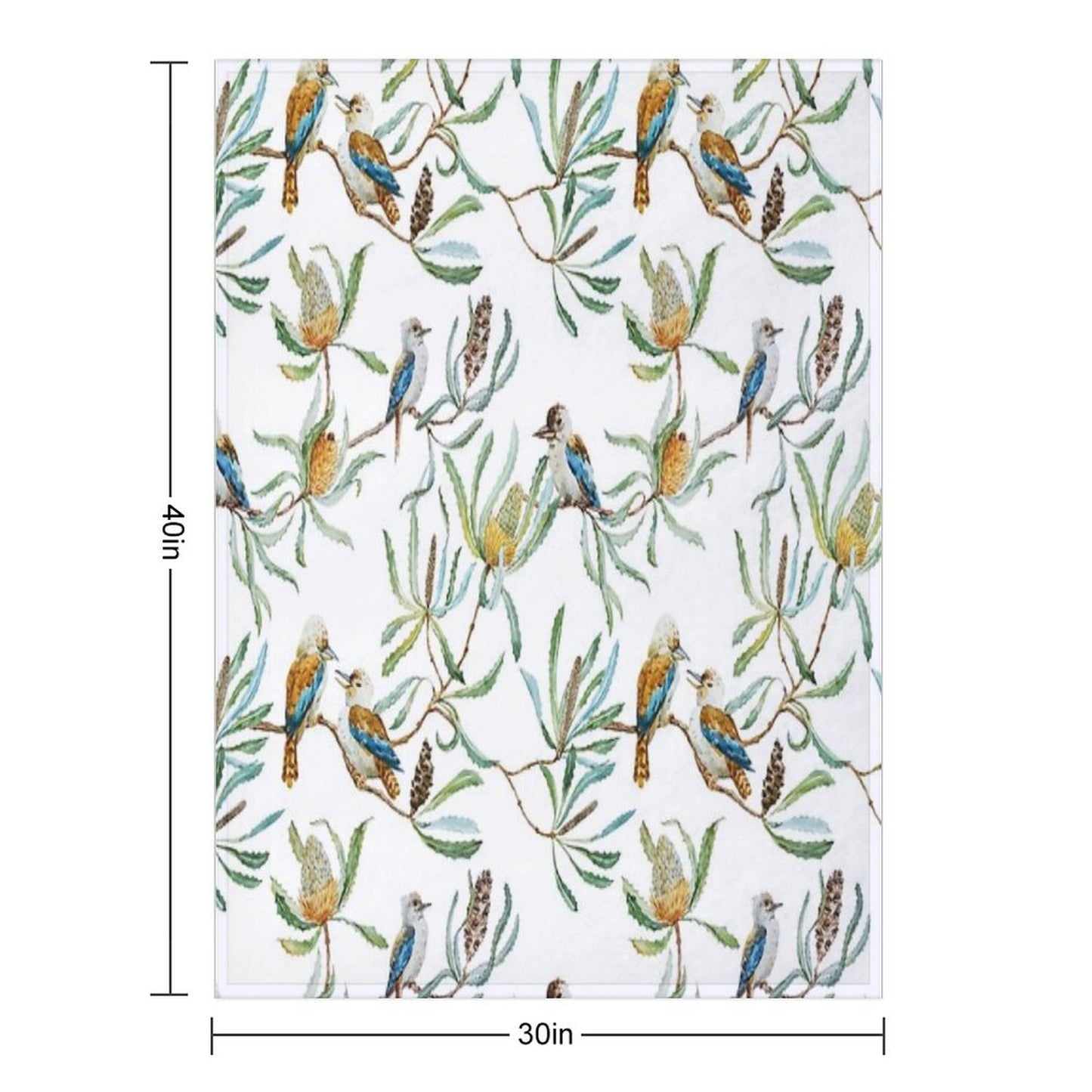 Australian Kookaburras, Waratah Flowers,  Leaves Pattern Throw Blanket