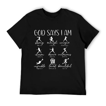 God Says I Am Bible Verse Religious Christian Softball Girls T-Shirt