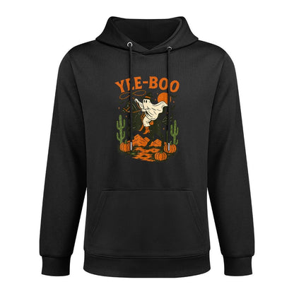 Yee Boo Ghost Riding Horse Halloween Pumpkin Moon Western Easy Care Hoodie