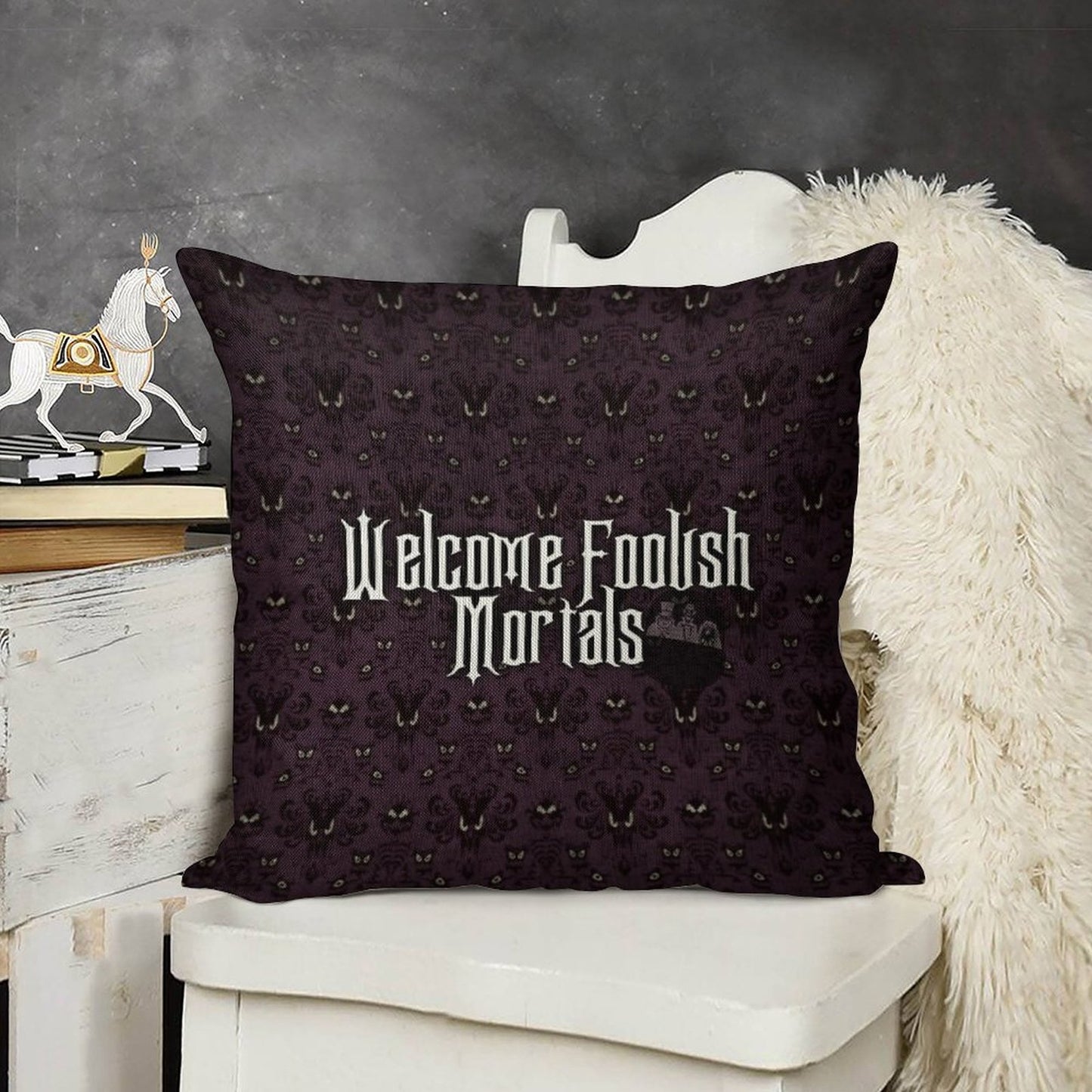 Welcome Foolish Mortals Linen Throw Pillow Cover