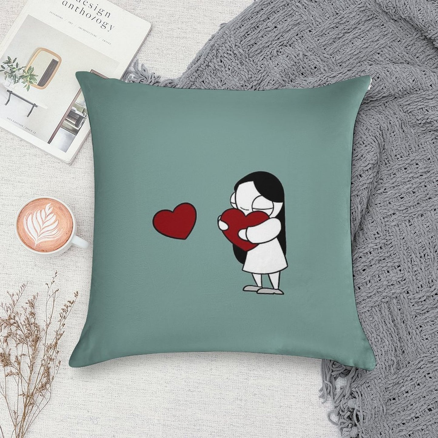 Catana Hearts Soft Skin-Friendly Throw Pillow