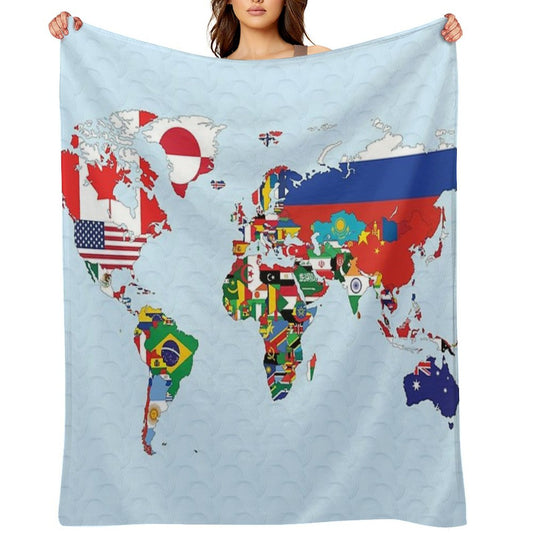 World Map Made Up of Each Countries Flag Throw Blanket
