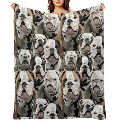 Bulldog in Camouflage Pattern Throw Blanket