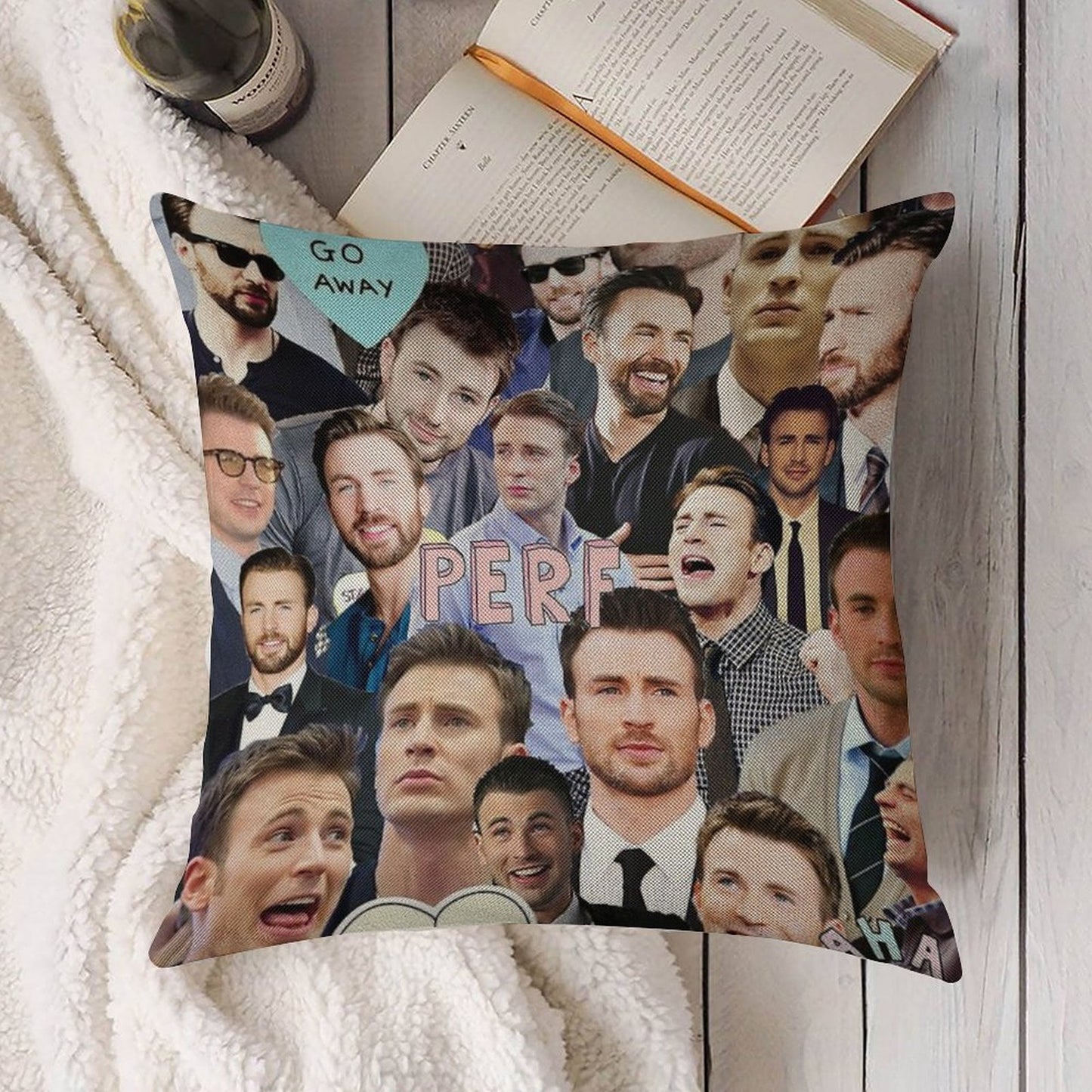 Chris Evans Collage Linen Throw Pillow Cover