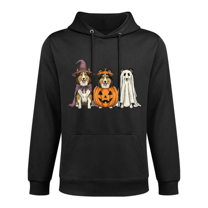 Spooky Ghost Shetland Sheepdog Pumpkin Halloween Dog Lover Shape Retention Hoodie