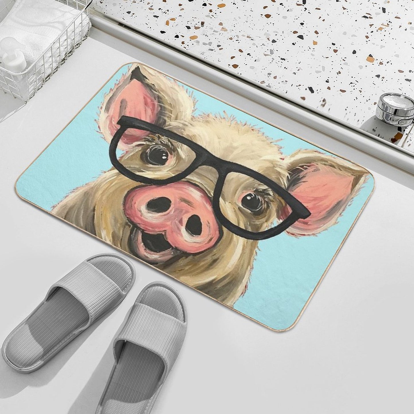 Cute Pig with Glasses Art Bath Mat