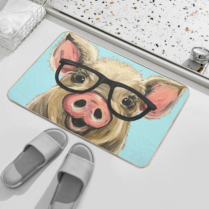 Cute Pig with Glasses Art Bath Mat