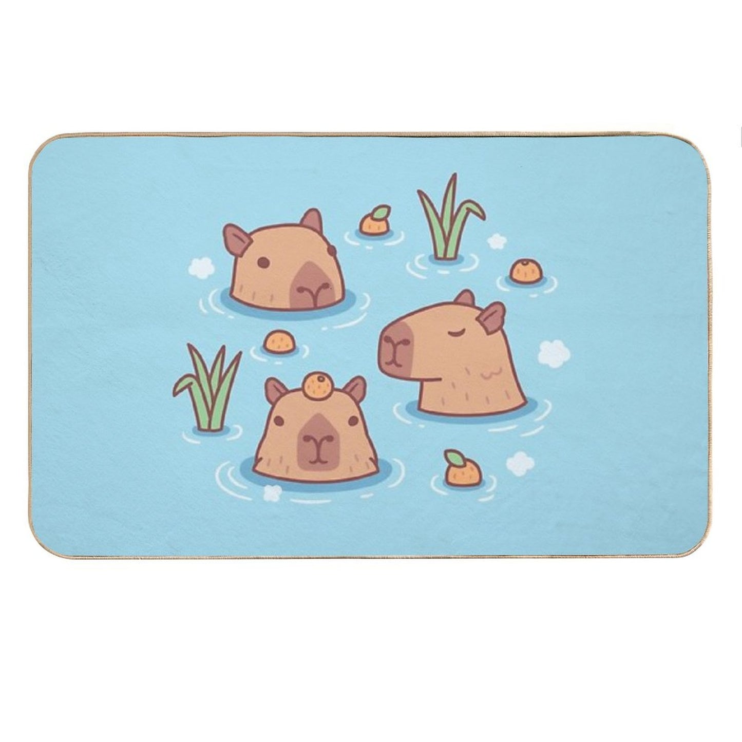 Cute Capybaras Chilling in Hot Spring With Oranges Bath Mat