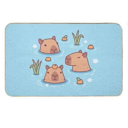 Cute Capybaras Chilling in Hot Spring With Oranges Bath Mat