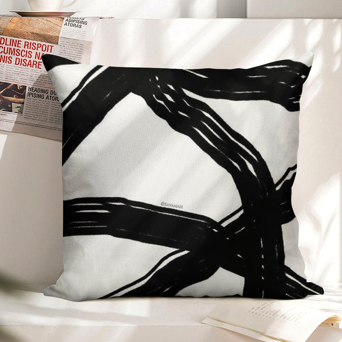 Black And White Linen Throw Pillow Cover