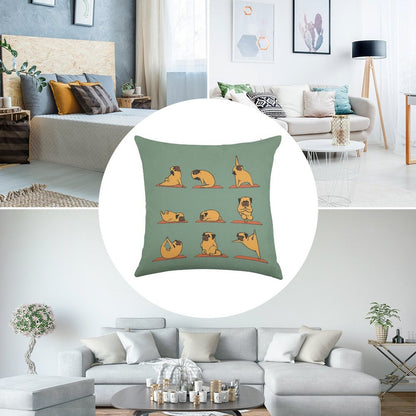 Pug Yoga Linen Throw Pillow Cover