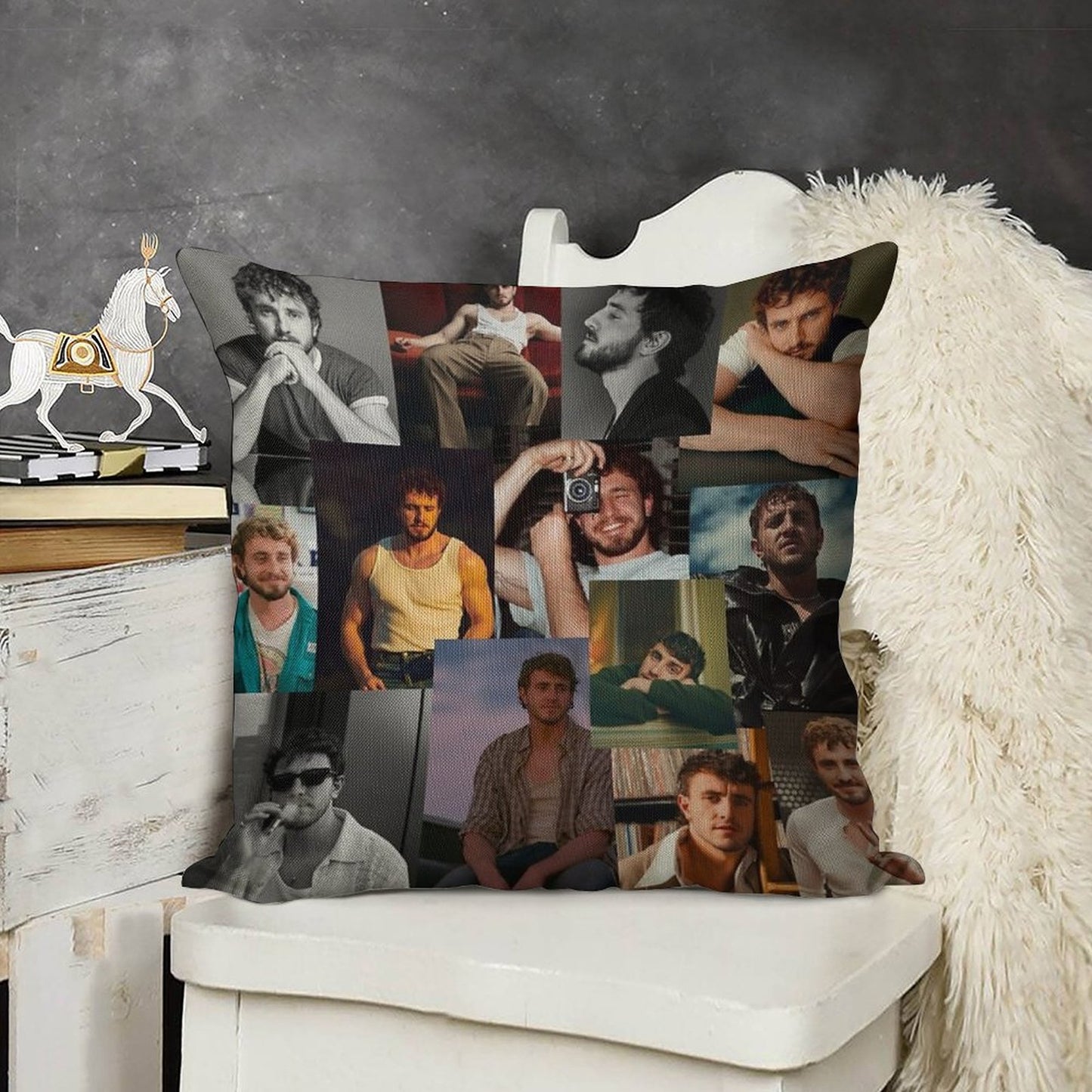 Paul Mescal Collage Linen Throw Pillow Cover