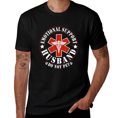 Emotional Support Husband Do Not Pet Funny Mens Husband  Rolled Sleeves T-Shirt