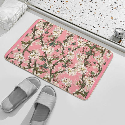 Cherry Blossom On Bright Pink Feminine Print  Fade-Resistant Bath Mat