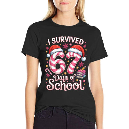I Survived 67 Days of School - Funny Teachers Students Girls  Polyester Blend T-Shirt
