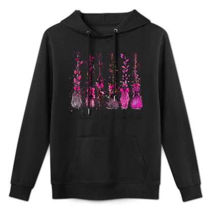 in October We Wear Pink Broom Witch Breast Cancer Halloween Unisex Design Hoodie