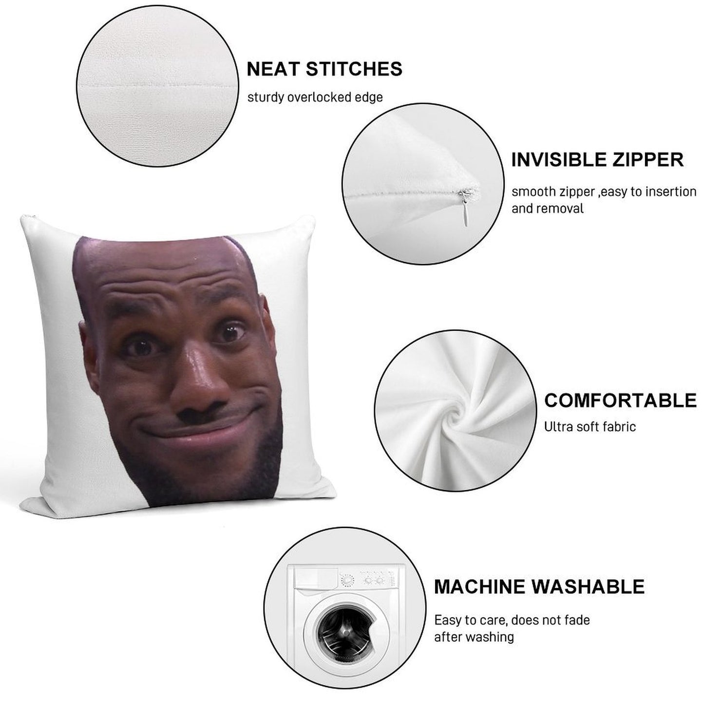 Lebron James Goofy Face Soft Skin-Friendly Throw Pillow