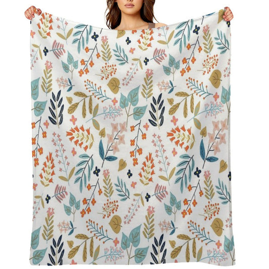 Botanical Harmony  Floral Vintage Plants Colorful Leaves  Autumn Spring Nature Bohemian Chic Throw Blanket