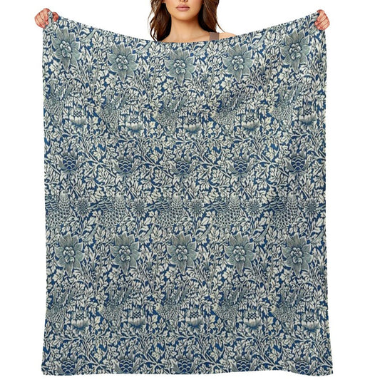 Indigo Blue And White William Morris Pattern Throw Blanket