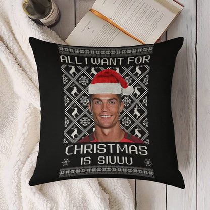 Cristiano Ronaldo Siuuu Christmas Sweater Linen Throw Pillow Cover