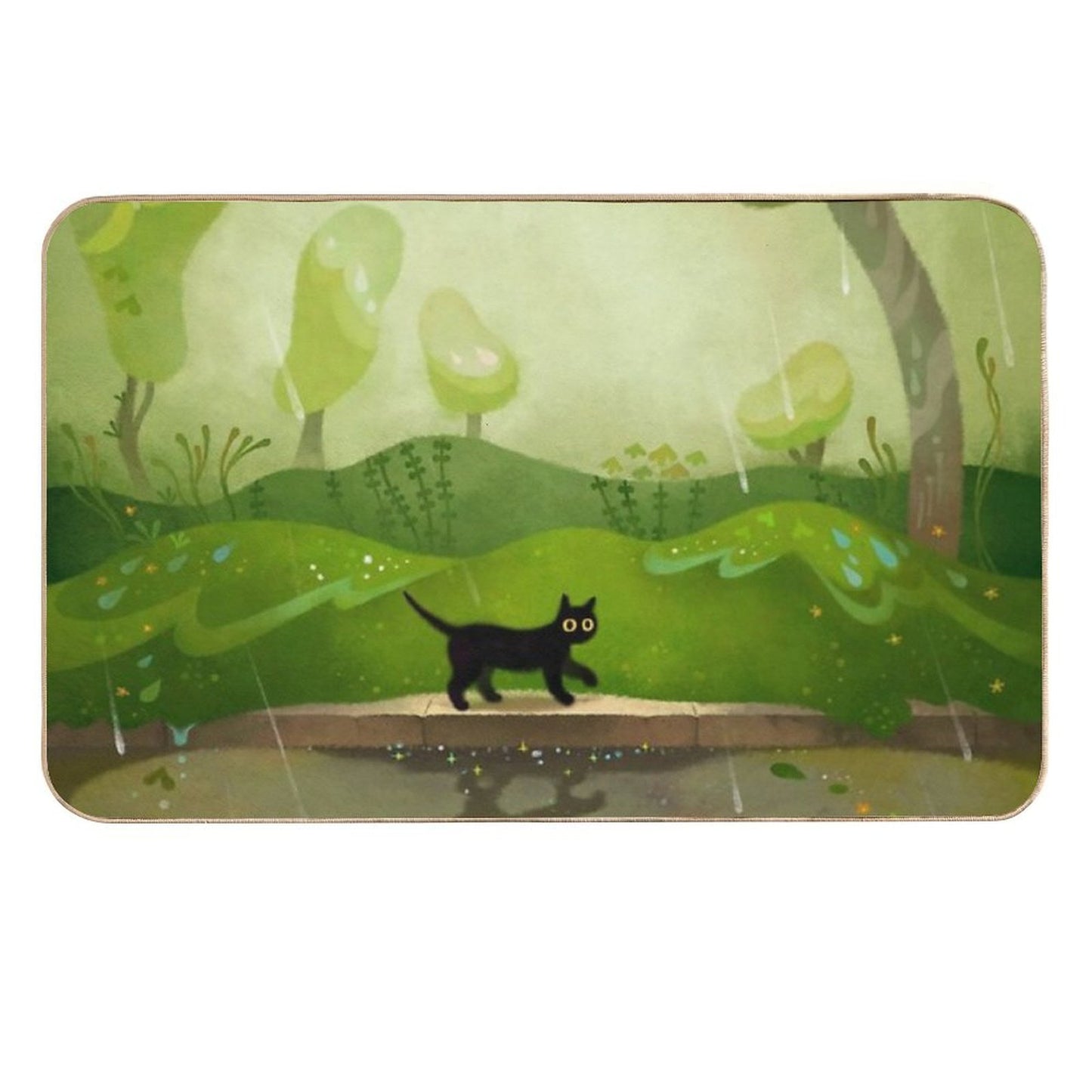 Kitty on A Rainy Day  Non-Slip Bath Mat