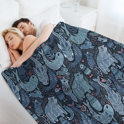 Arctic Animals. Narwhal, Polar Bear, Whale, Puffin, Owl, Fox, Bunny, Seal. Throw Blanket