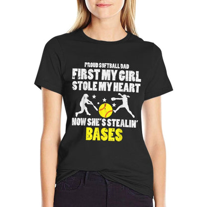 Softball Dad Girl Stole My Heart Stealing Bases Fathers Day T-Shirt