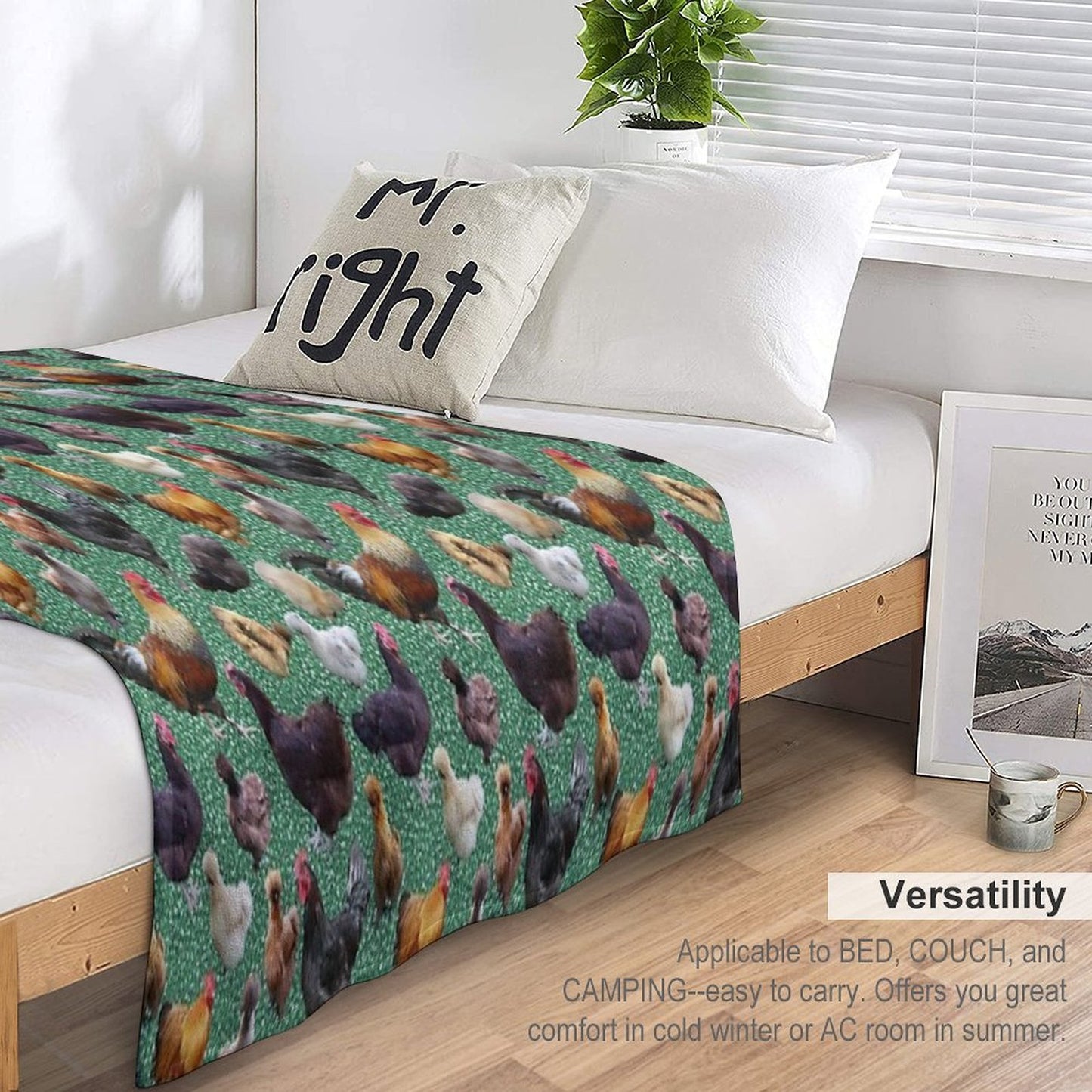 Backyard Chickens on Green Glitter Throw Blanket