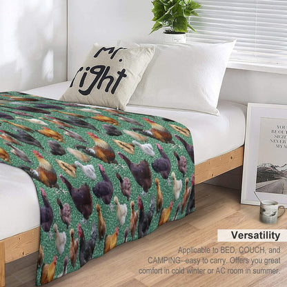 Backyard Chickens on Green Glitter Throw Blanket