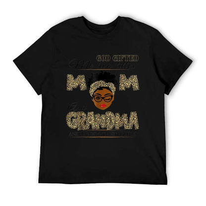 God Gifted Me Two Titles Mom Grandma Melanin Leopard T-Shirt