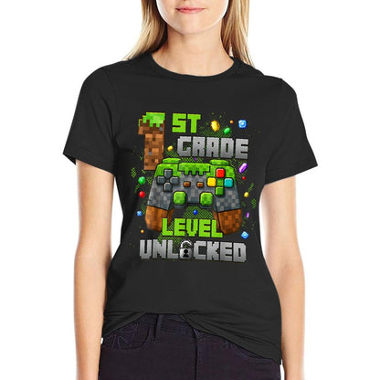1st Grade Level Unlocked Video Gamer Pixel Back to School Comfortable T-Shirt