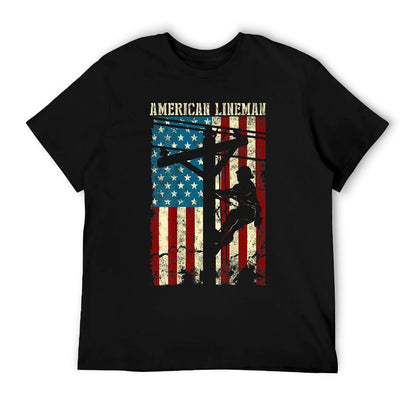Lineman American Flag Electric Cable Patriotic Lineman T-Shirt