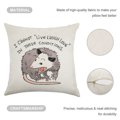 Opossum Live Laugh Love Linen Throw Pillow Cover