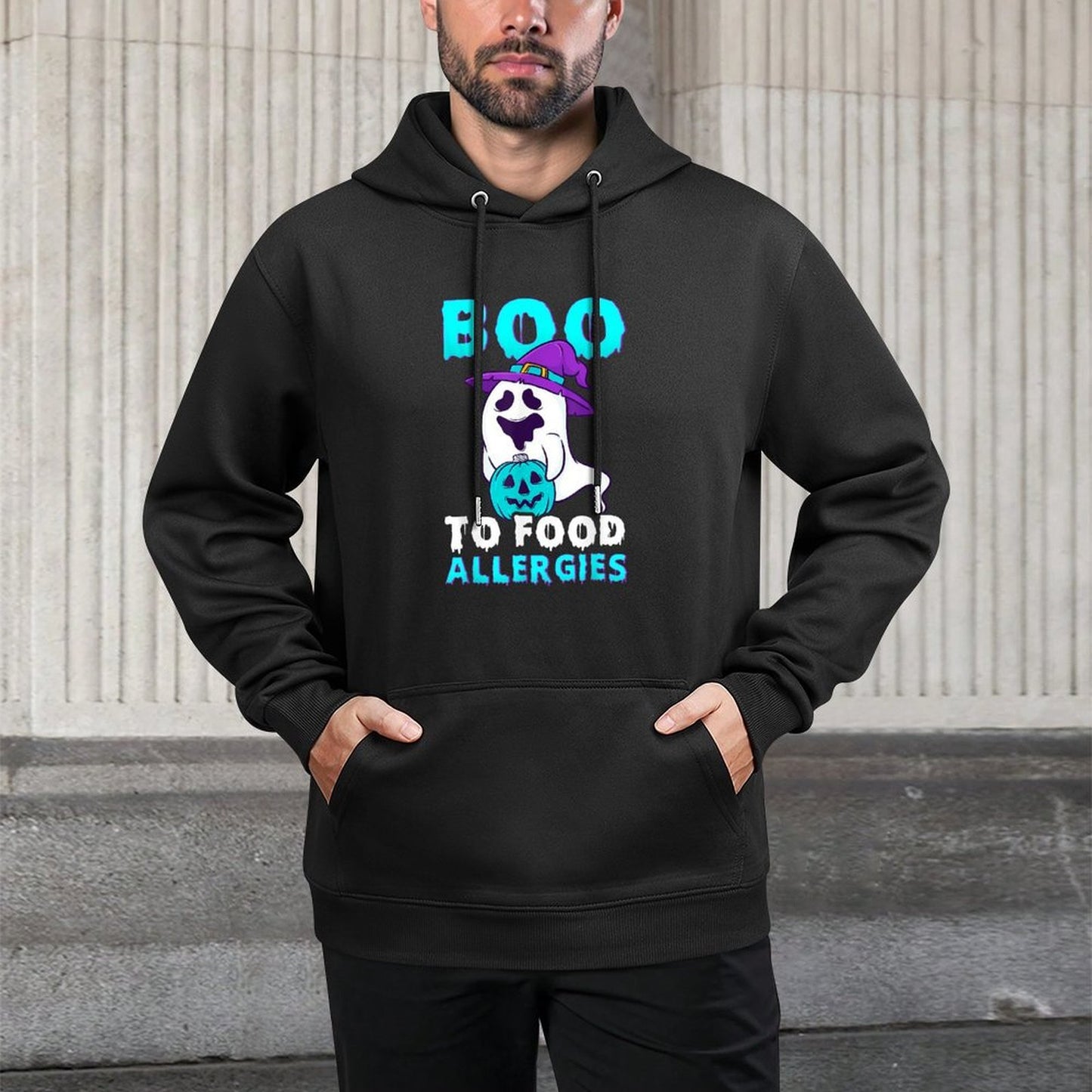 Teal Pumpkin Halloween Boo Food Allergies Allergy Awareness Adjustable Hood Hoodie