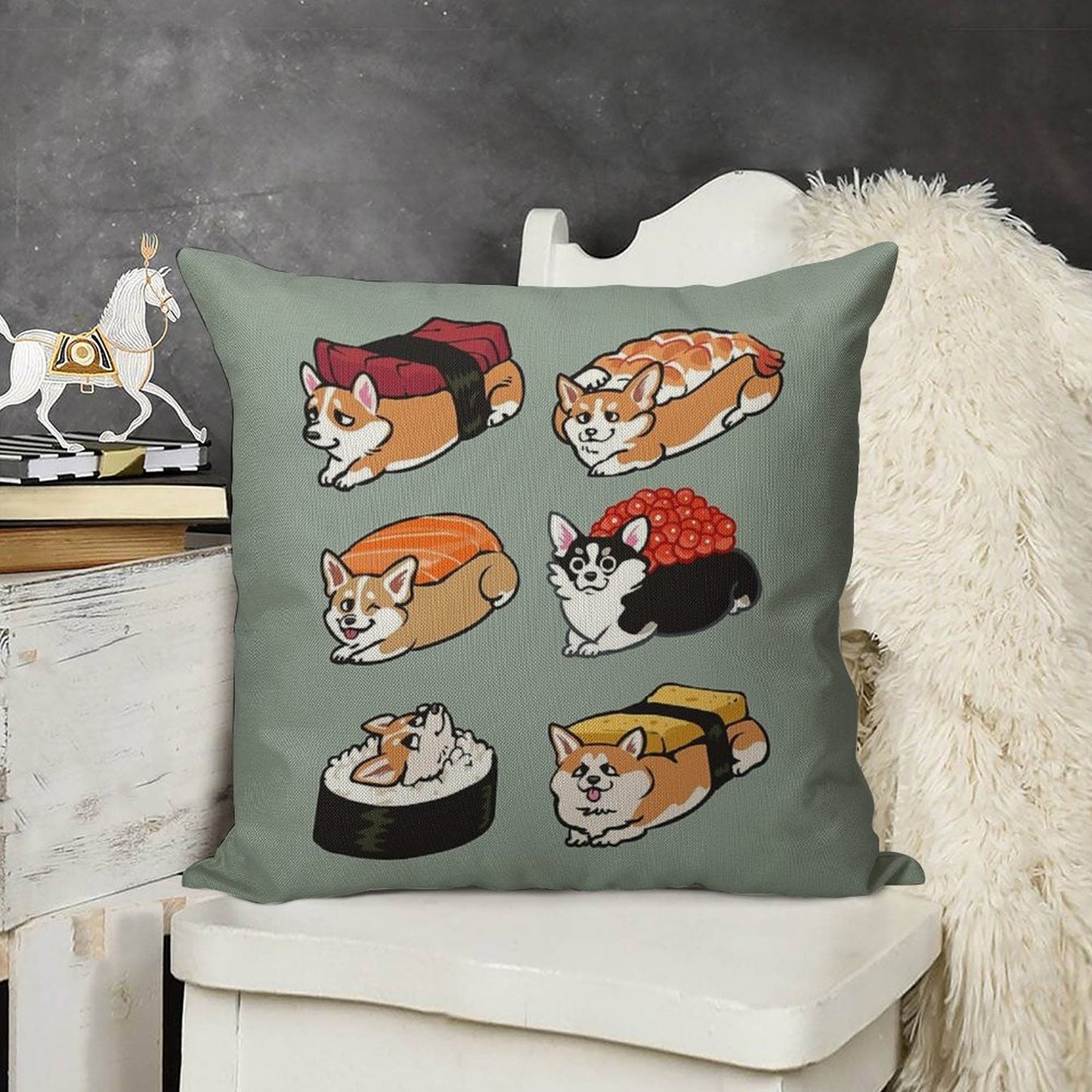 Sushi Corgi Linen Throw Pillow Cover