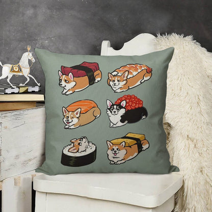Sushi Corgi Linen Throw Pillow Cover