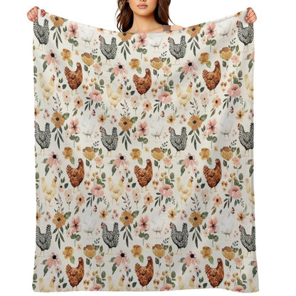 Watercolor Chicken Floral, Charlotte Floral Collection Throw Blanket