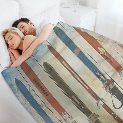 Skiing Sets Vintage Throw Blanket