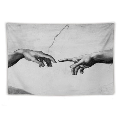 The Creation of Adam - Sistine Chapel Near-touching Hands of God And Adam Red Colorized Tapestry