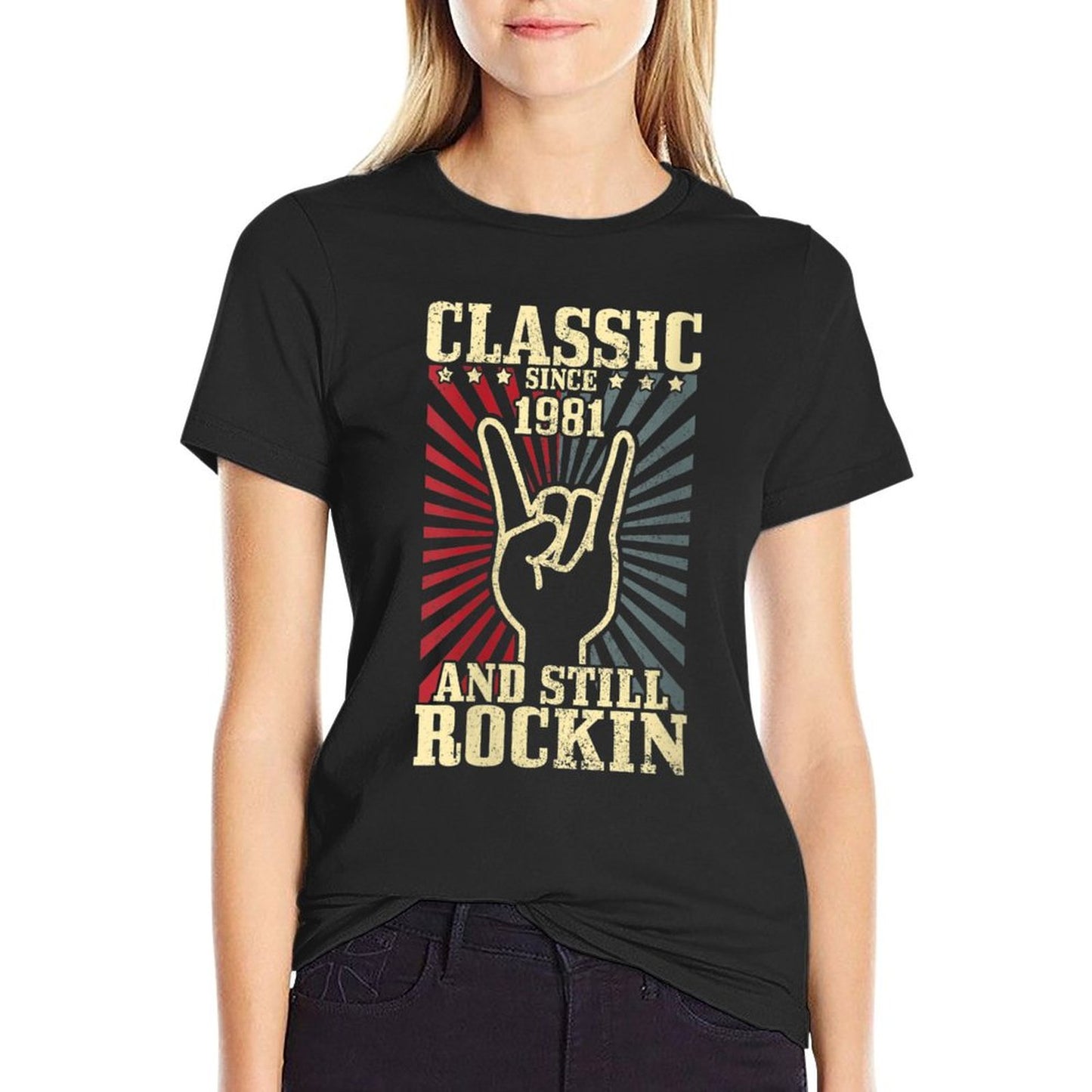 Womens 1981 Classic Rock Vintage Rock & Roll 40th Birthday Gift  Moisture-wicking T-Shirt