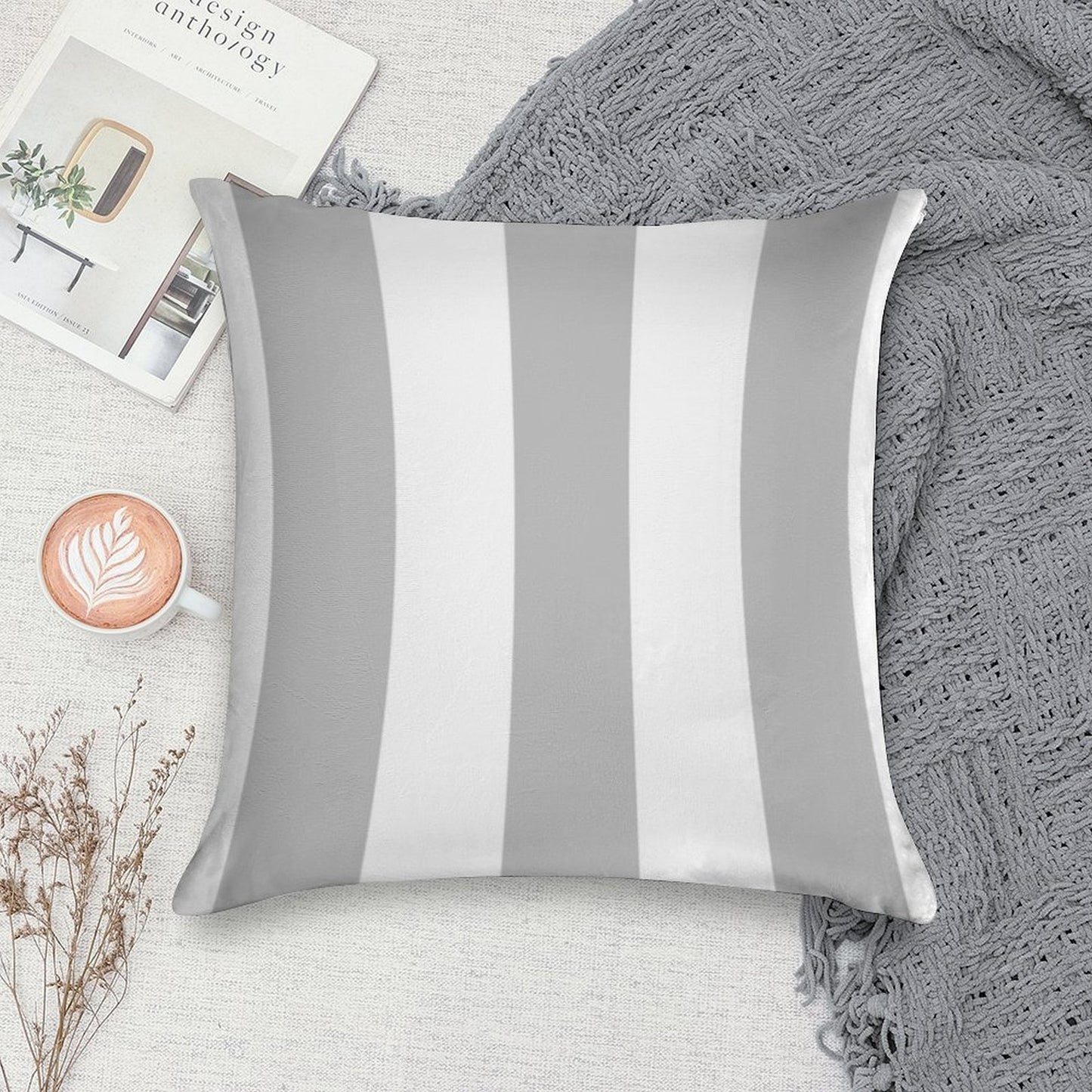 Silver Gray And White Stripes Soft Hidden Zipper Throw Pillow