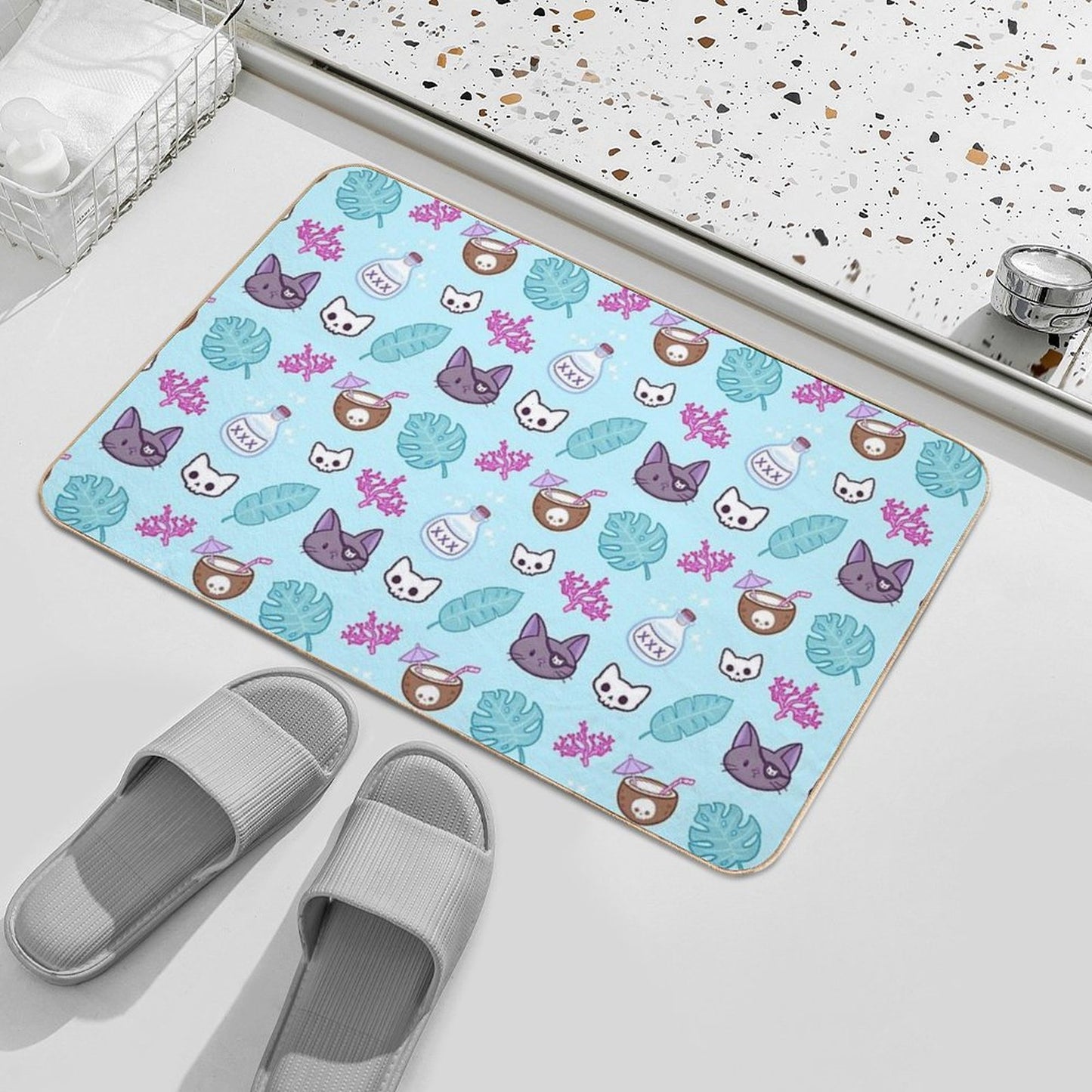Pirate Cat  Turquoise  Nikury Bath Mat