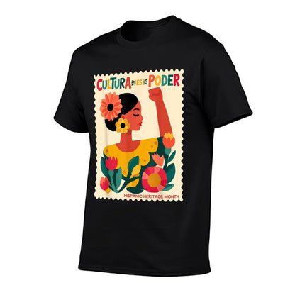 Cultura ES Poder Hispanic Heritage Latina Empowerment  Ribbed Collar T-Shirt